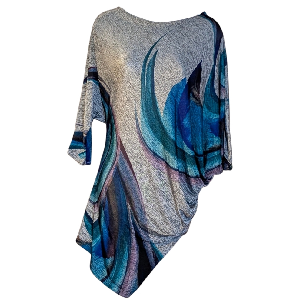 Inoah Asymmetrical Blue and Gray Tunic Top L Art To Wear Eclectic Artsy